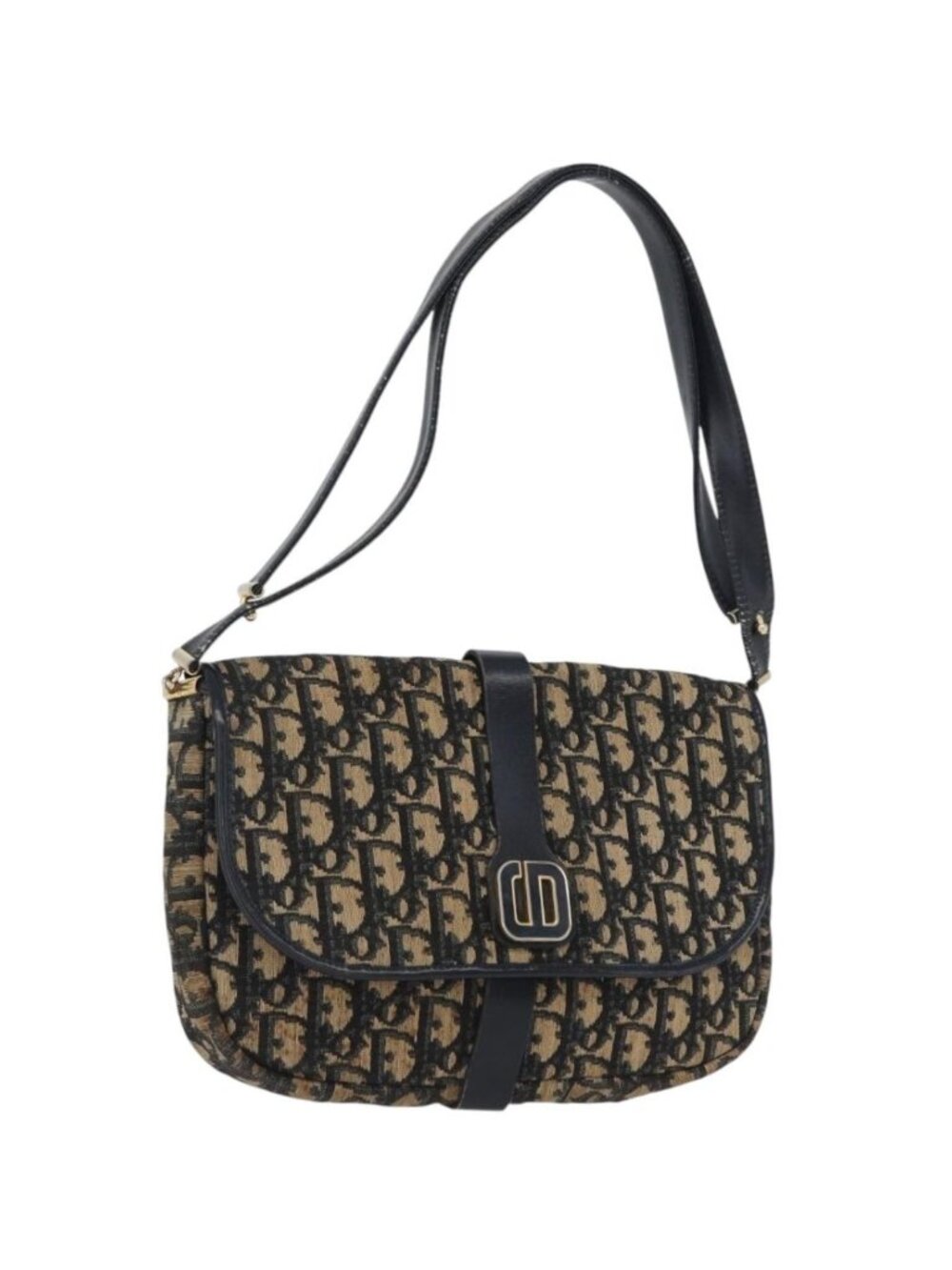 Christian Dior Trotter Canvas Shoulder Bag Navy Gold